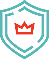 Red and teal icon of a shield