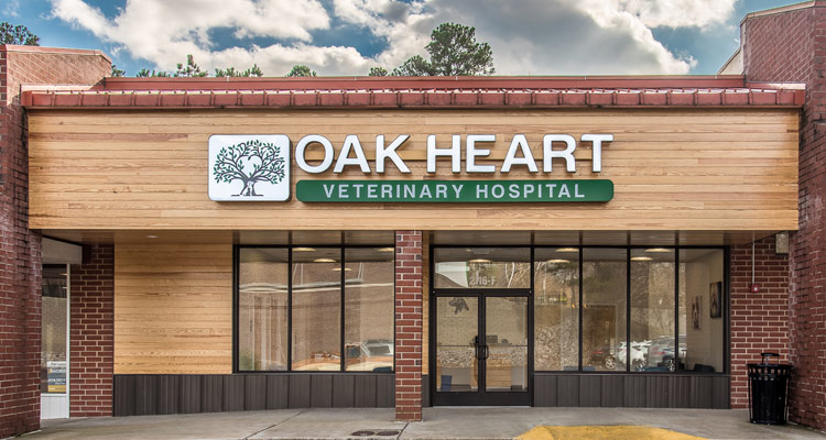 Oak Heart Veterinary Hospital exterior photo showing sign