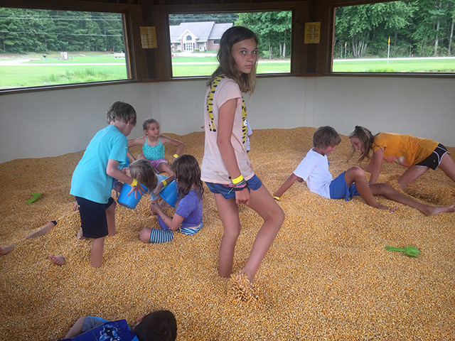 Children playing in a corn pit